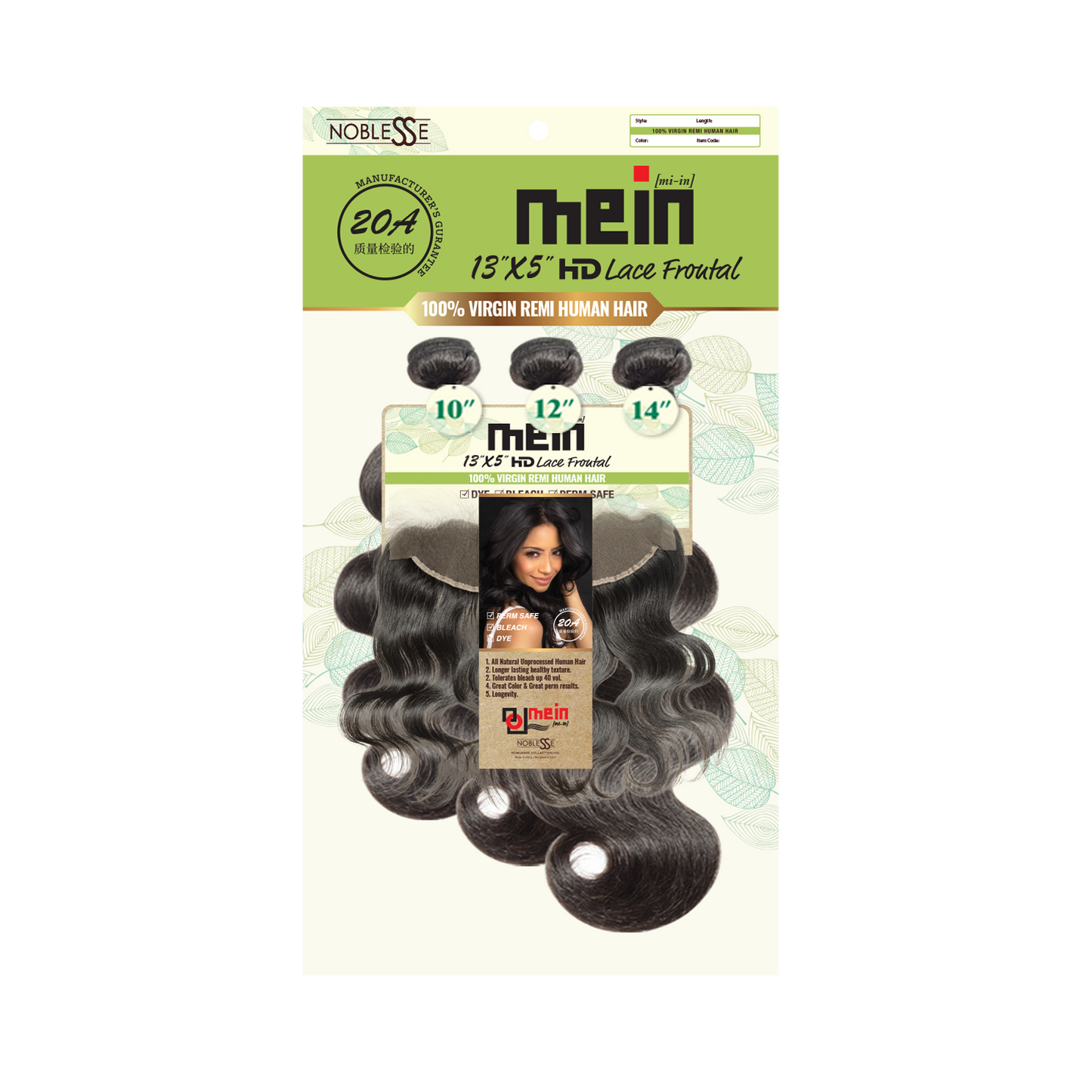 MEIN 20A 13X5 3 Bundle with HD Lace Closure Body Wave