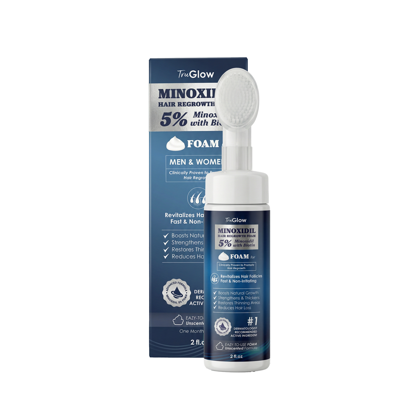 TruGlow 5% Minoxidil Hair Regrowth Treatment FOAM for Men & Women