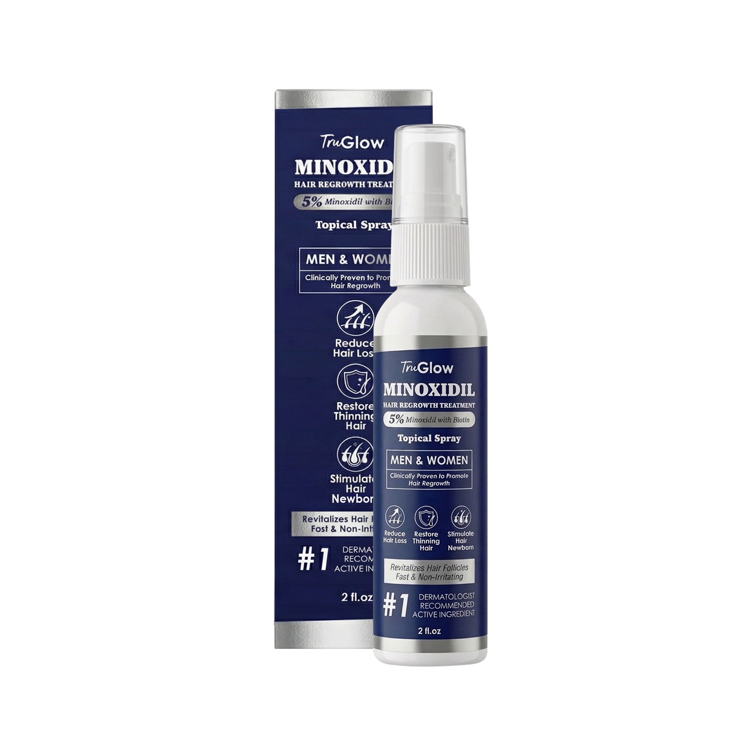 TruGlow 5% Minoxidil Hair Regrowth Treatment Spray for Men & Women