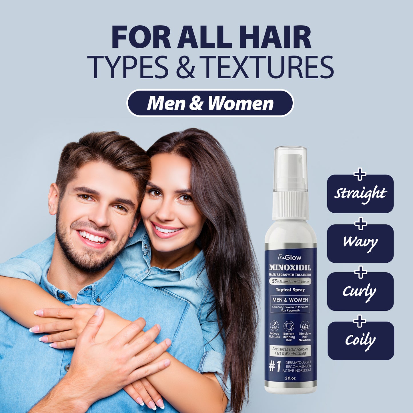 TruGlow 5% Minoxidil Hair Regrowth Treatment Spray for Men & Women