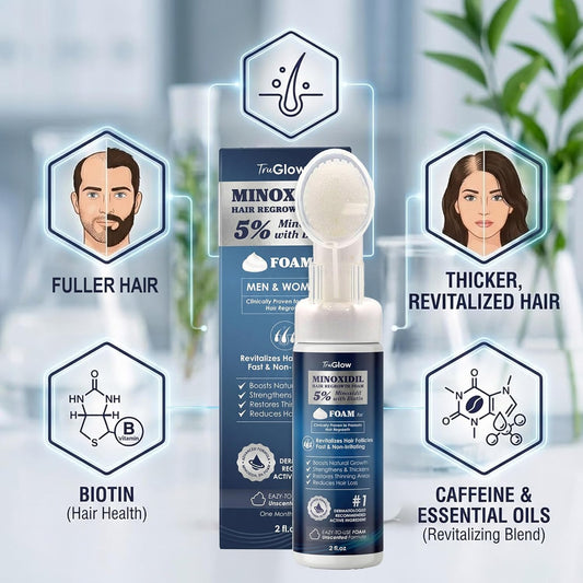 TruGlow 5% Minoxidil Hair Regrowth Treatment FOAM for Men & Women