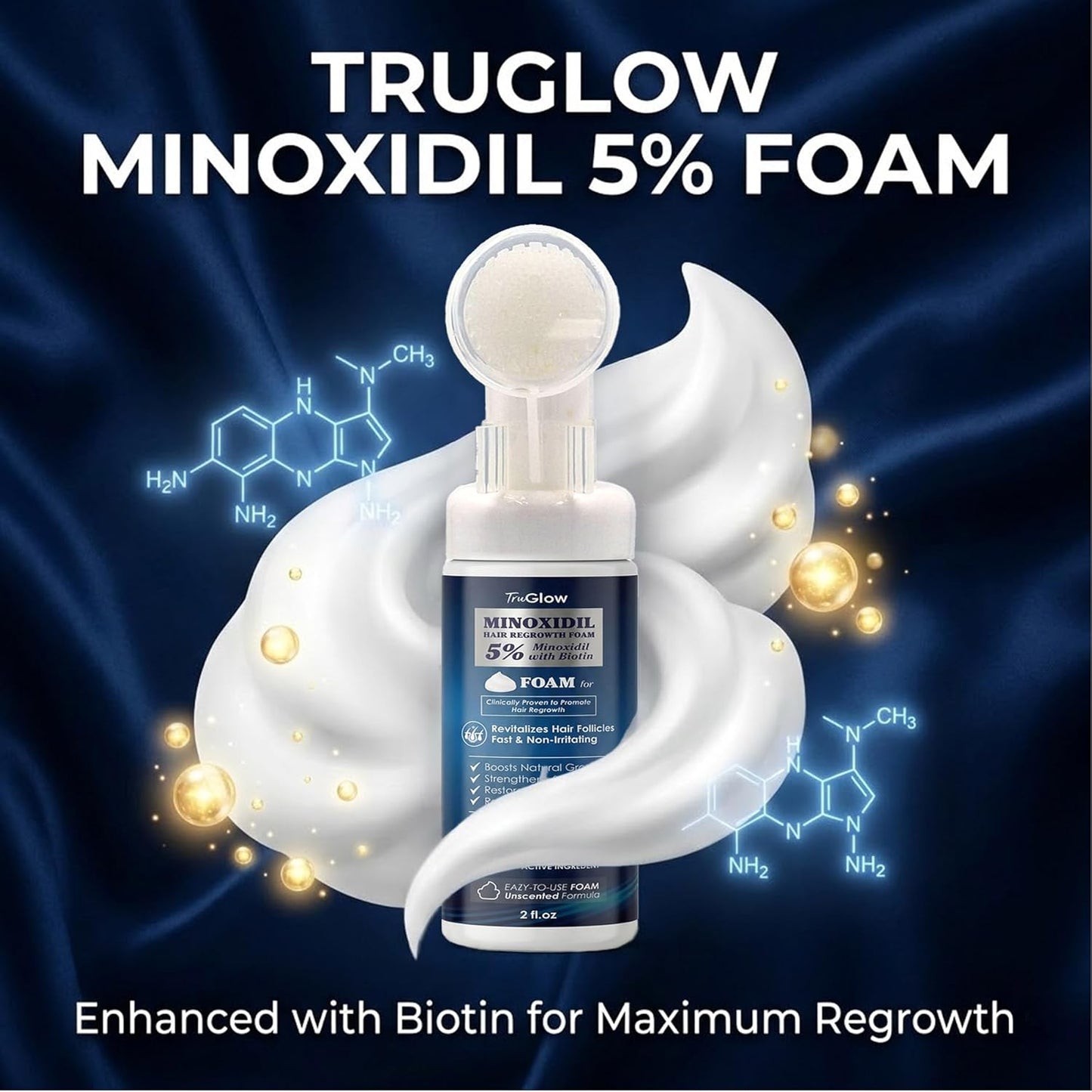TruGlow 5% Minoxidil Hair Regrowth Treatment FOAM for Men & Women