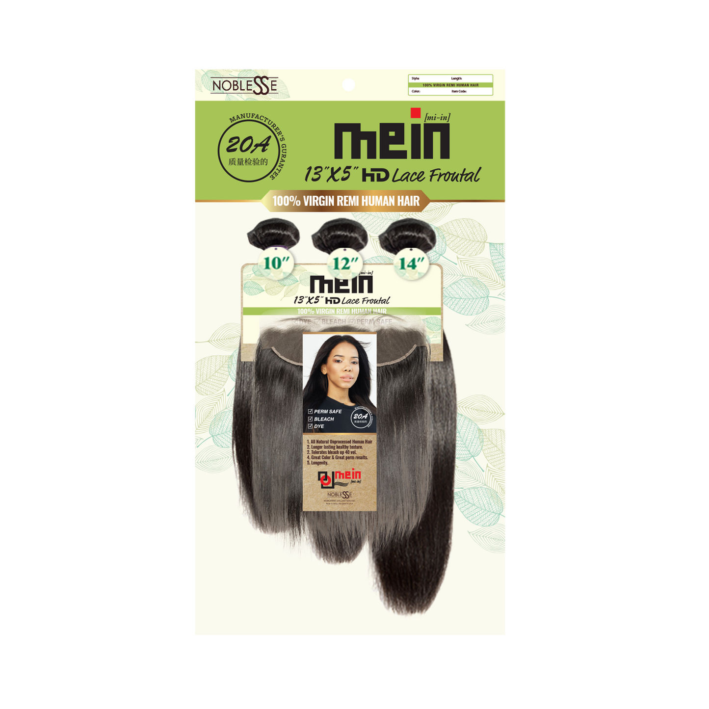 MEIN 20A 13X5 3 Bundle with HD Lace Closure Straight
